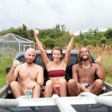 Riding in the back of a pickup truck